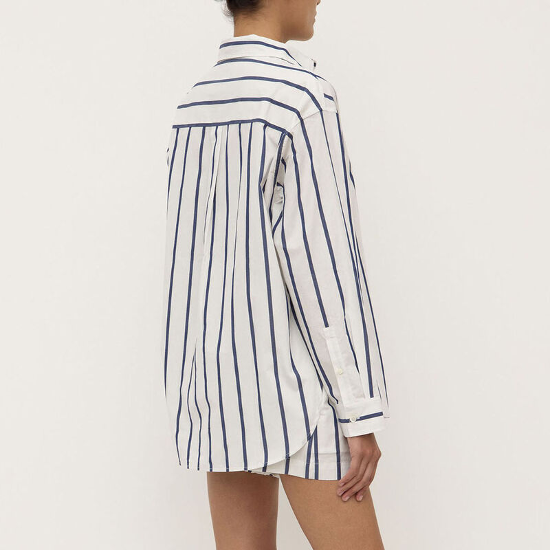 Assembly Label Nara Stripe Long Sleeve Shirt White True Navy image number 1